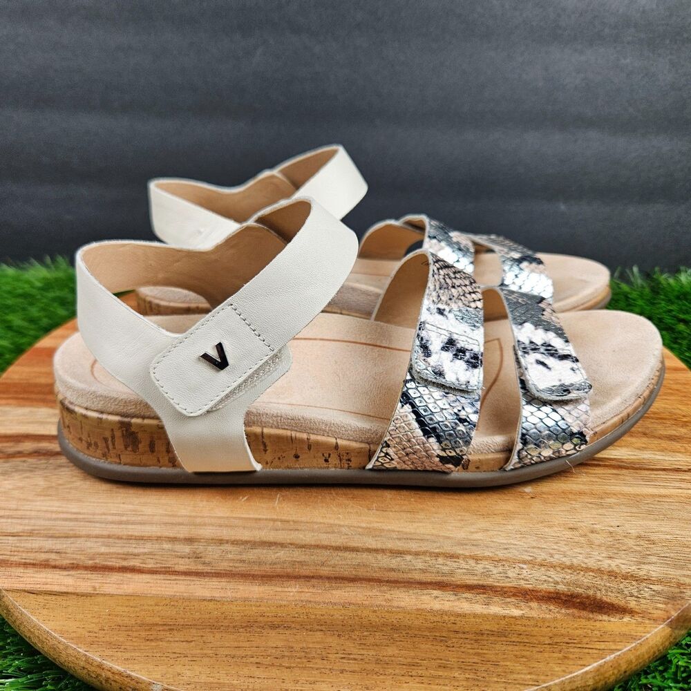 Vionic Colleen Boa Metallic Leather Adjustable Strap Sandals Snake Print Size 7